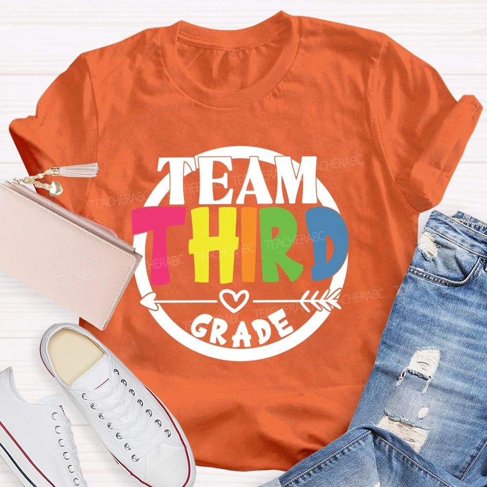 Personalized Grade Team Circle Colorful Letter Teacher T-Shirt