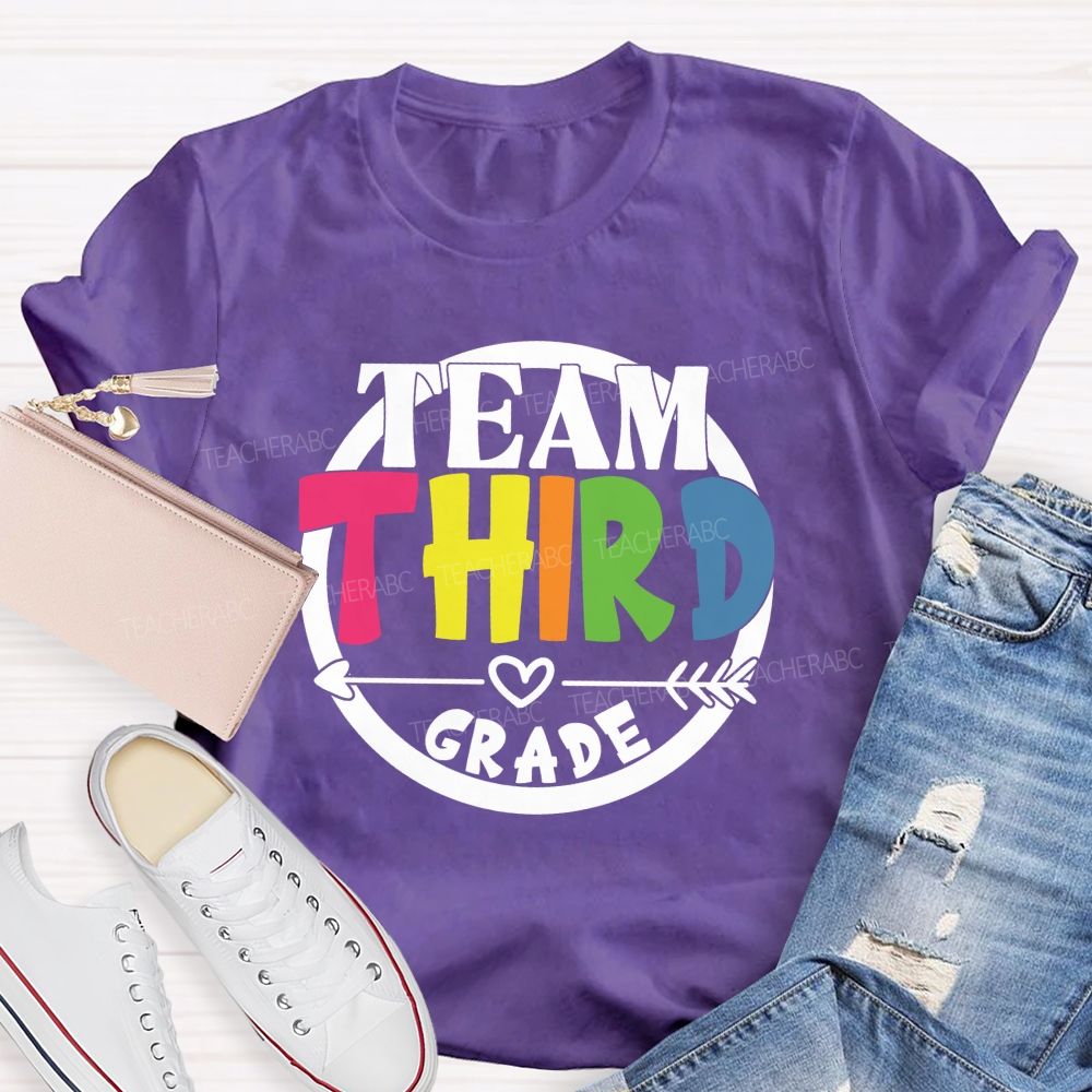 Personalized Grade Team Circle Colorful Letter Teacher T-Shirt