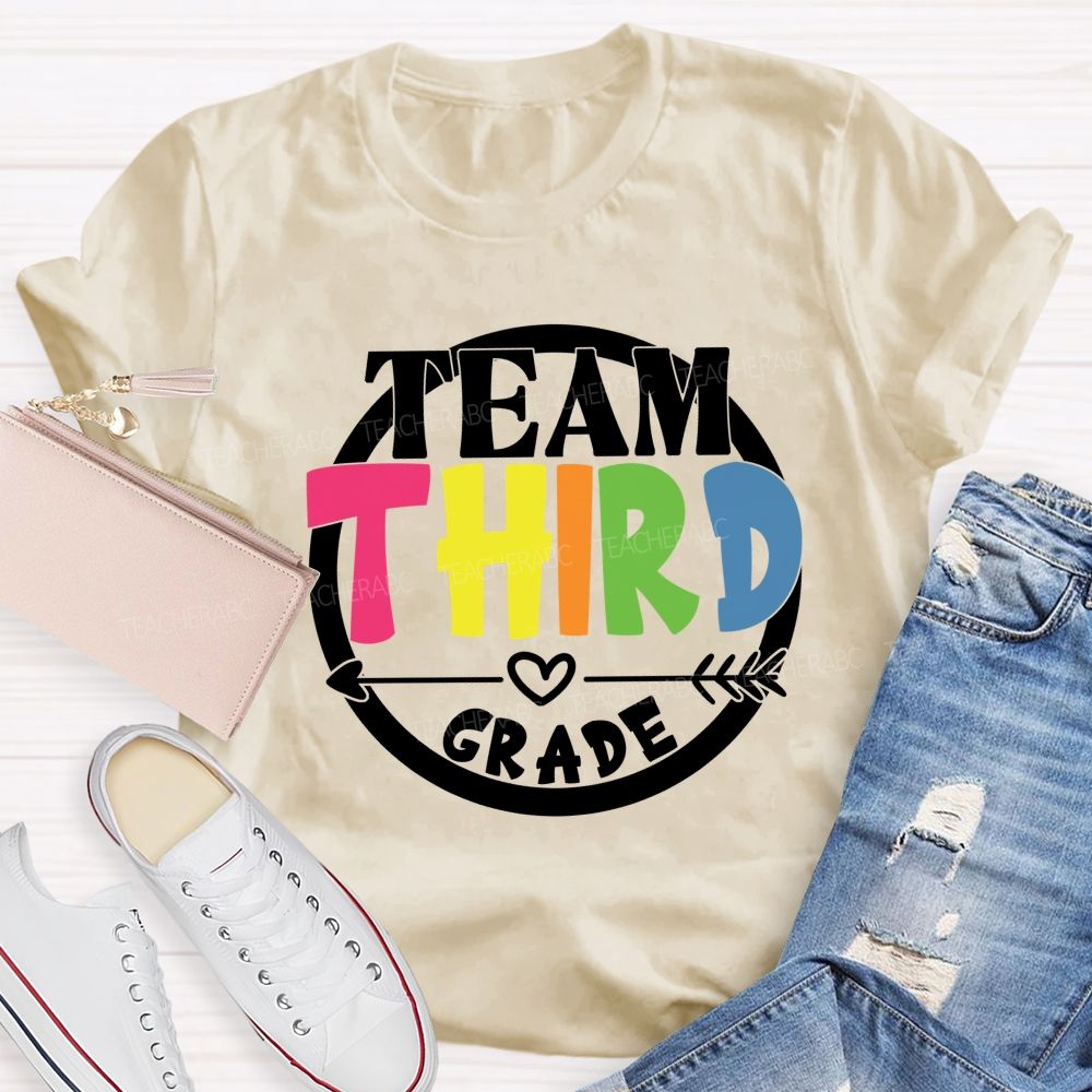 Personalized Grade Team Circle Colorful Letter Teacher T-Shirt