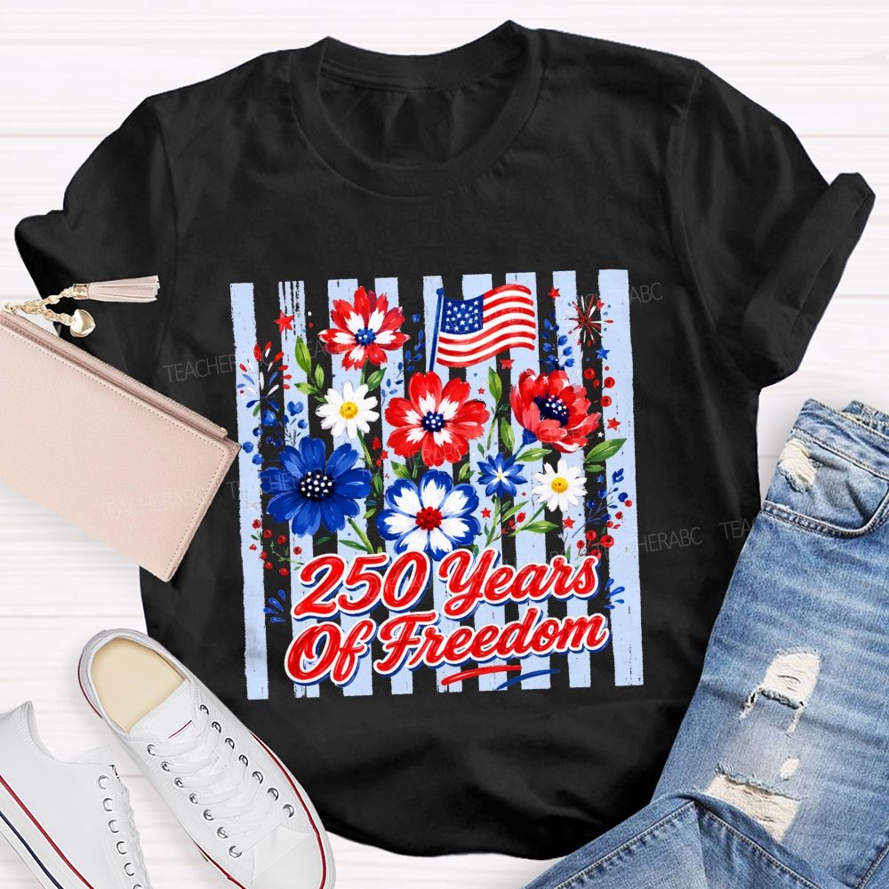 250 Years Of Freedom Floral American Flag T-shirt