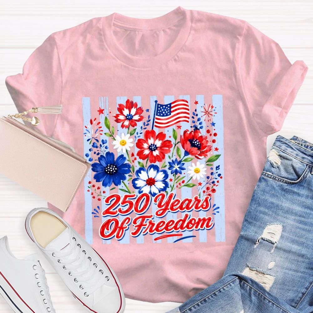 250 Years Of Freedom Floral American Flag T-shirt