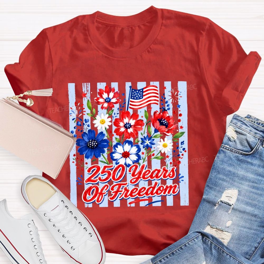 250 Years Of Freedom Floral American Flag T-shirt