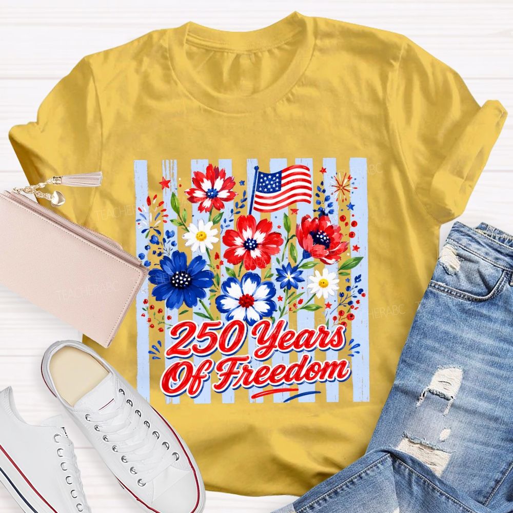 250 Years Of Freedom Floral American Flag T-shirt