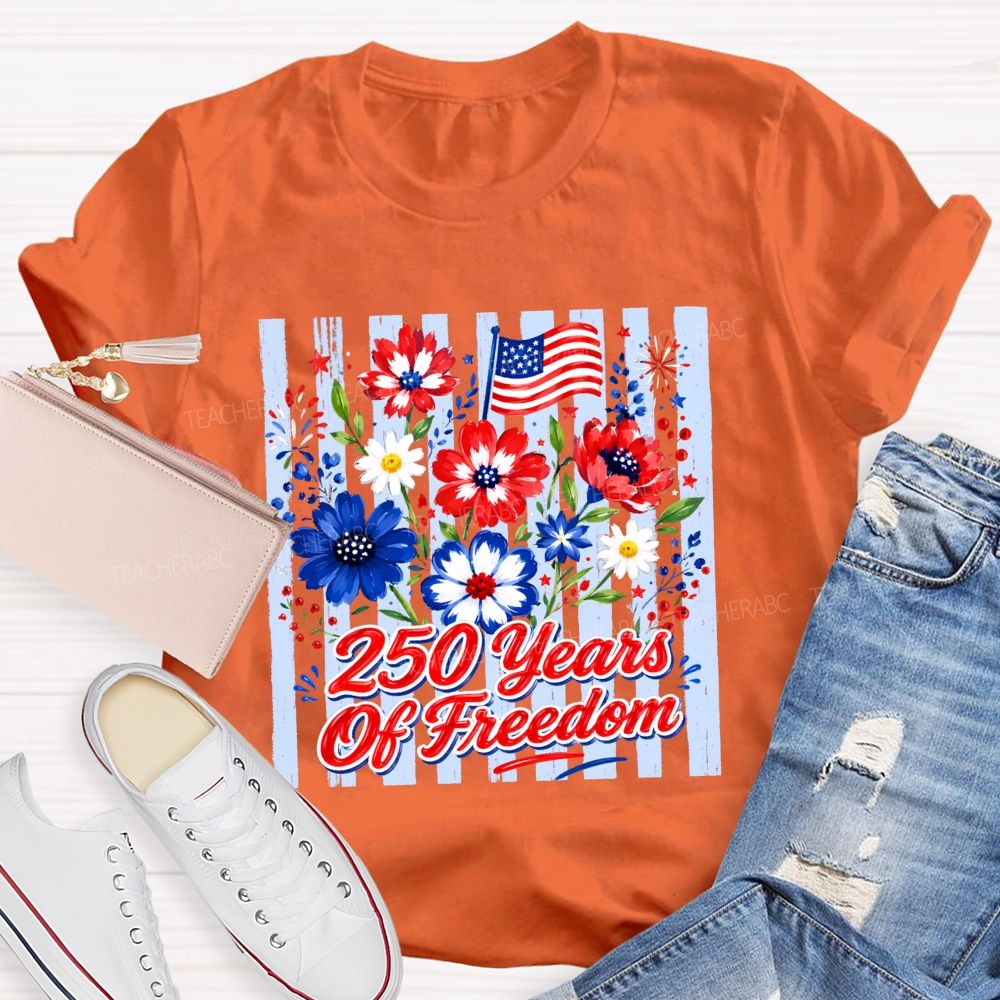 250 Years Of Freedom Floral American Flag T-shirt