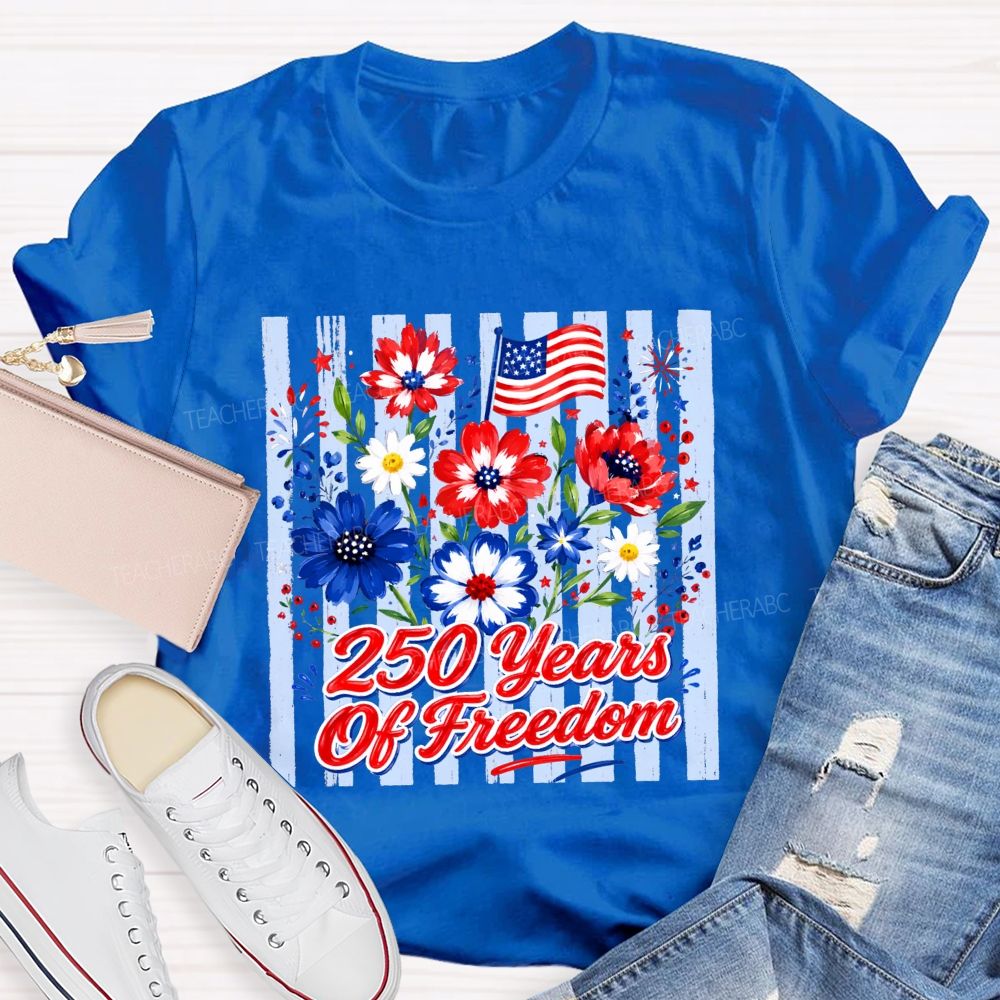 250 Years Of Freedom Floral American Flag T-shirt