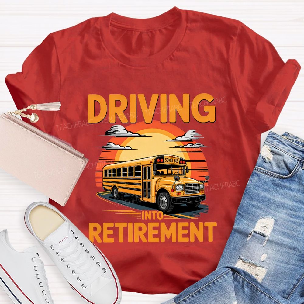 Driving Into Retirement Vintage Sunset School Bus T-shirt