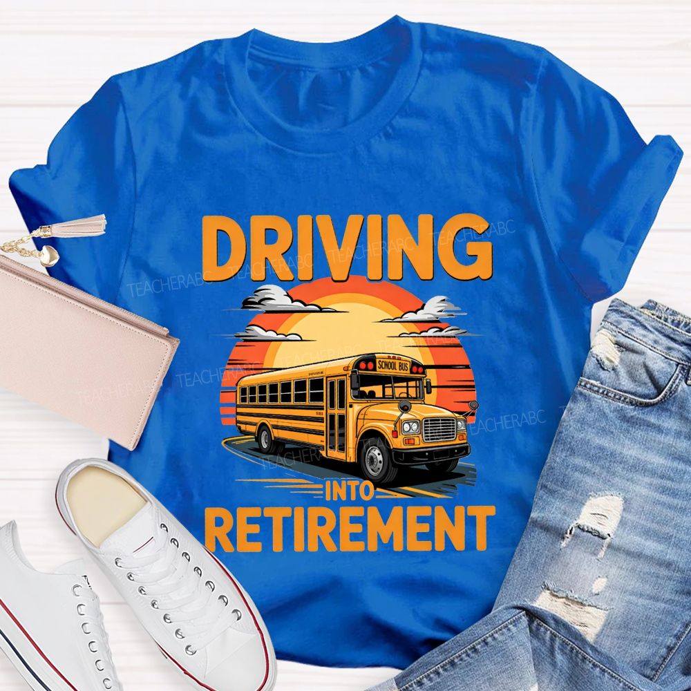 Driving Into Retirement Vintage Sunset School Bus T-shirt