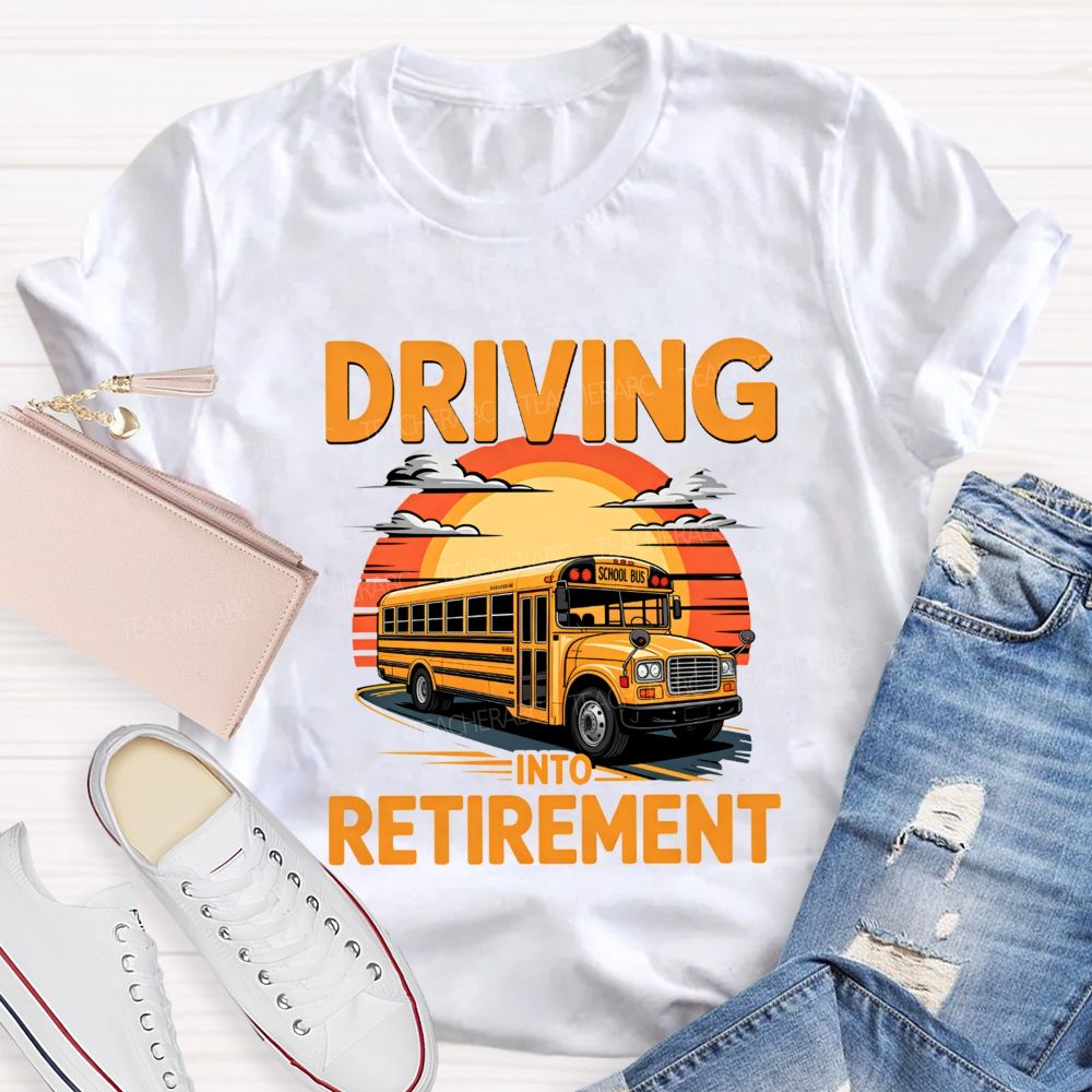 Driving Into Retirement Vintage Sunset School Bus T-shirt