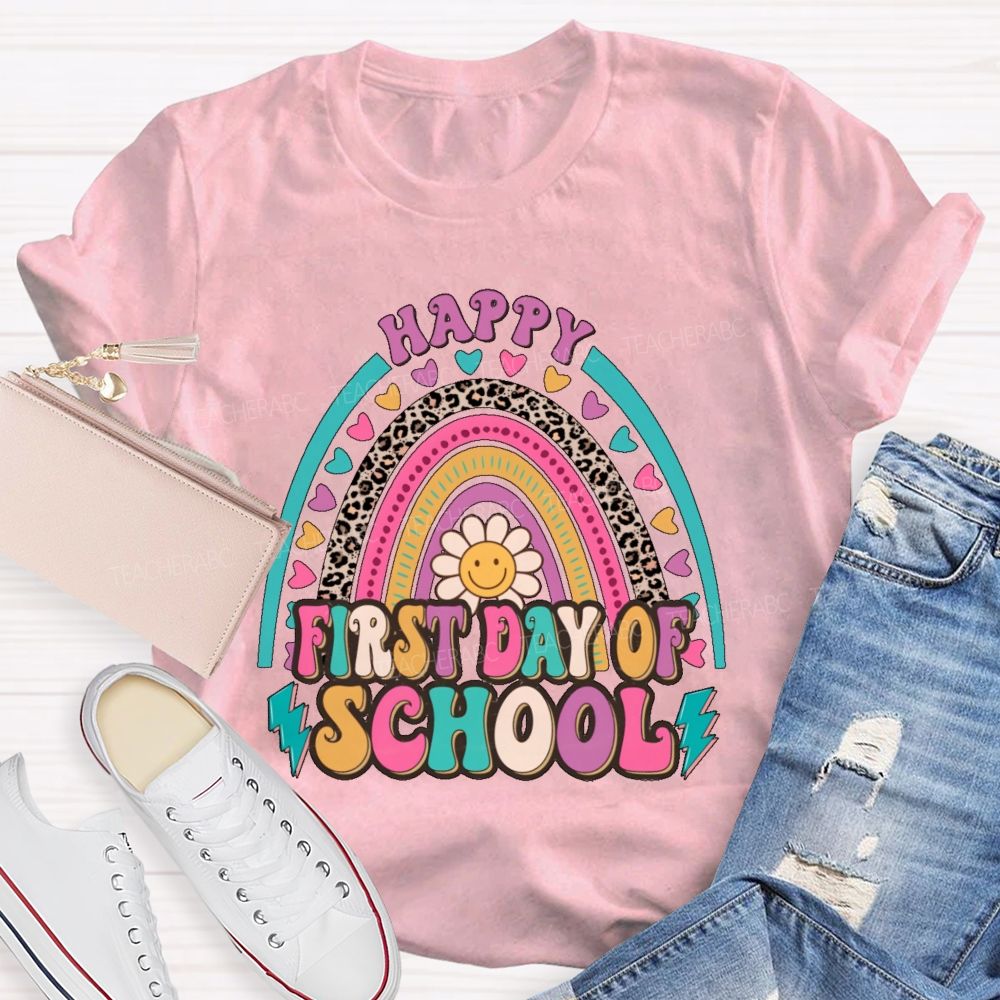 Happy First Day Of School Rainbow Graphics  Teacher T-shirt