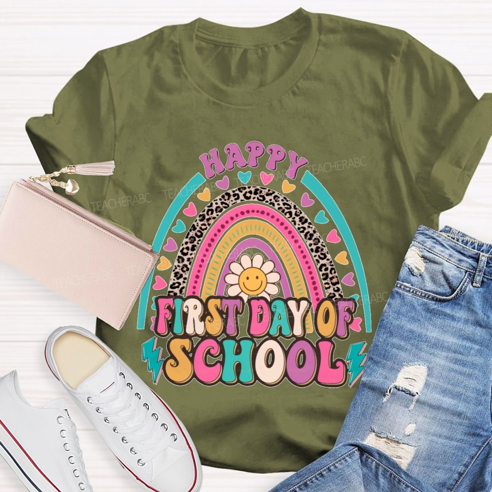 Happy First Day Of School Rainbow Graphics  Teacher T-shirt