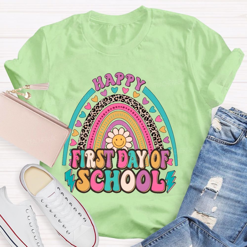 Happy First Day Of School Rainbow Graphics  Teacher T-shirt