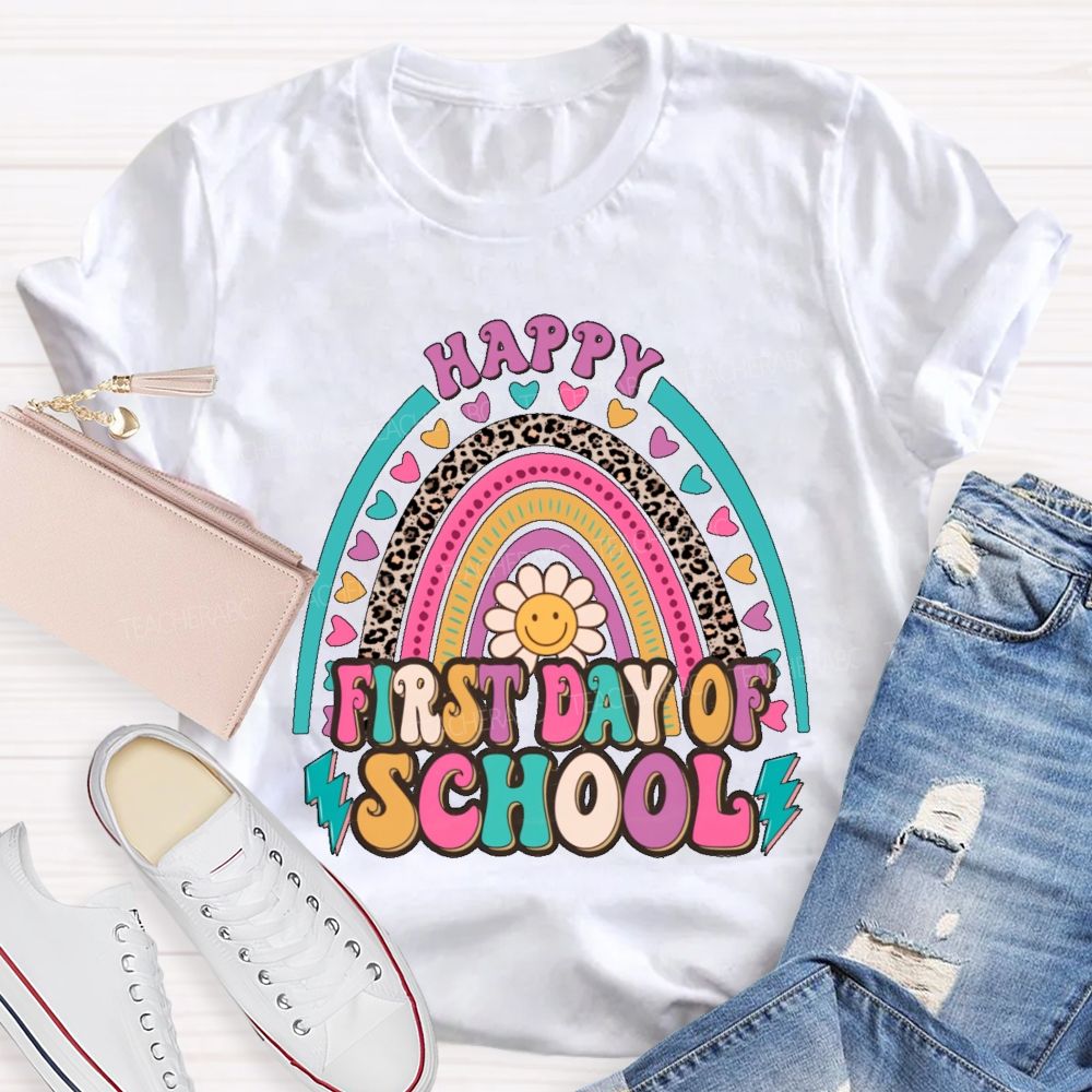 Happy First Day Of School Rainbow Graphics  Teacher T-shirt