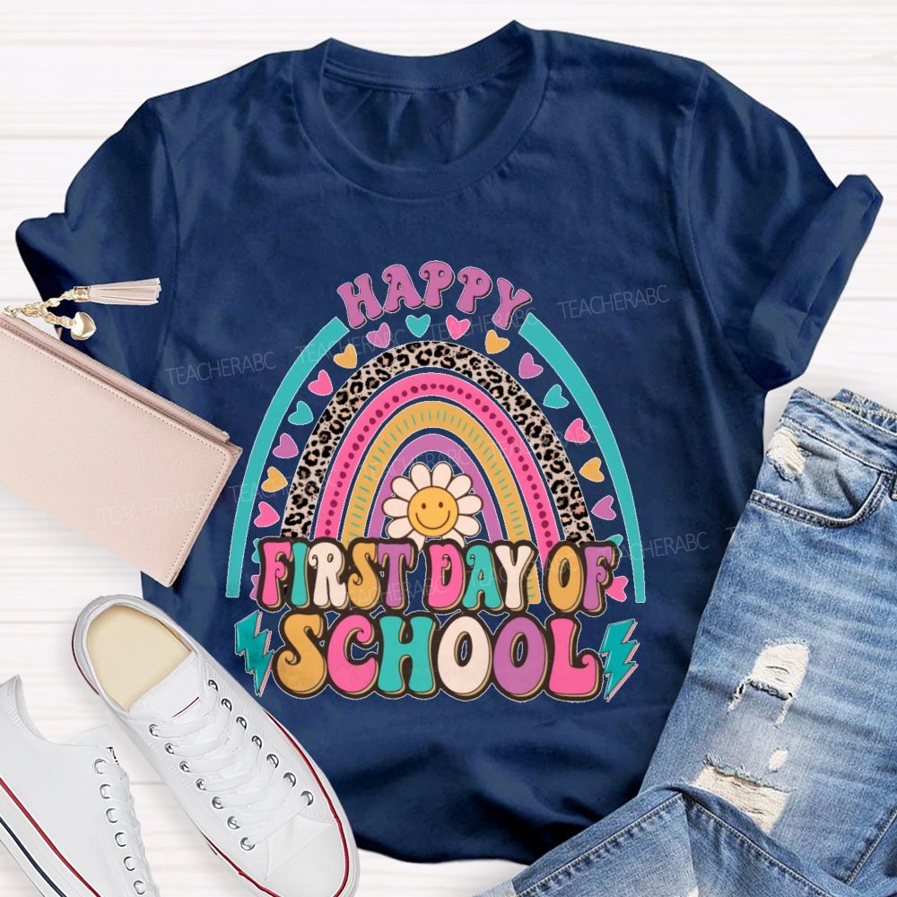 Happy First Day Of School Rainbow Graphics  Teacher T-shirt