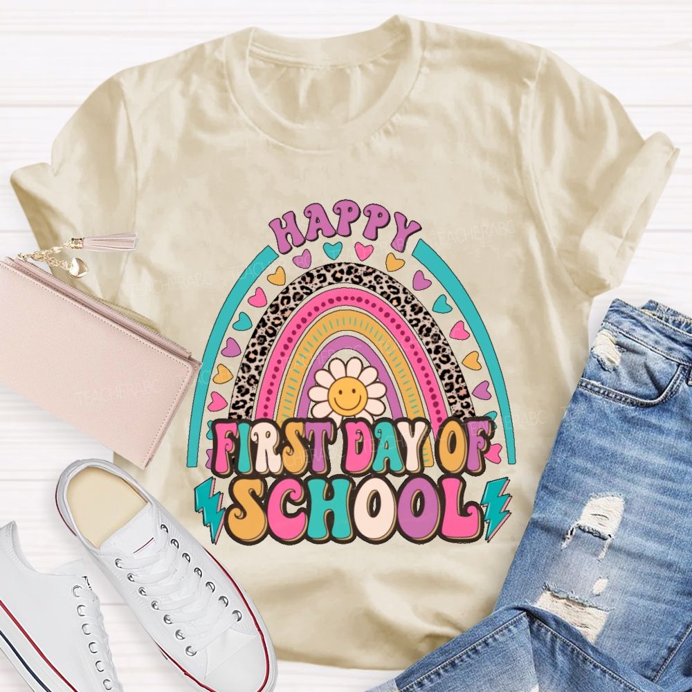 Happy First Day Of School Rainbow Graphics  Teacher T-shirt
