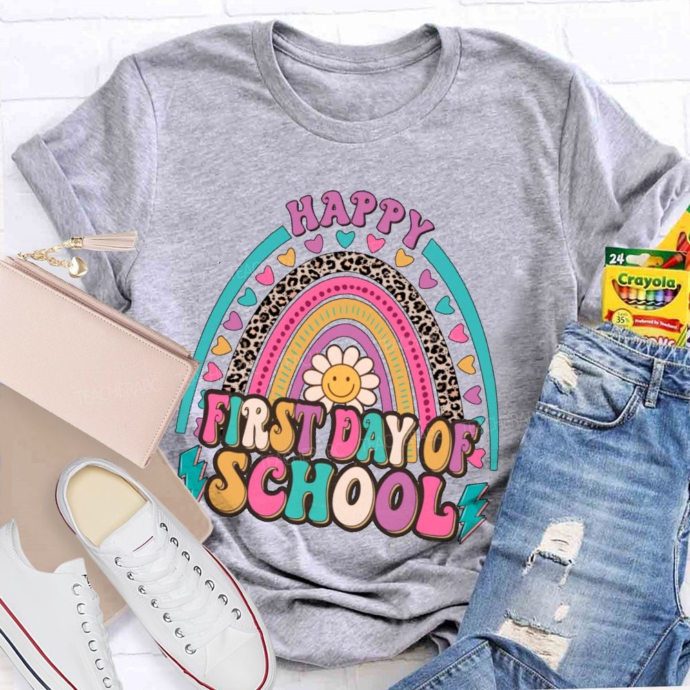 Happy First Day Of School Rainbow Graphics  Teacher T-shirt