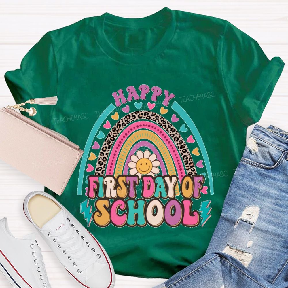 Happy First Day Of School Rainbow Graphics  Teacher T-shirt