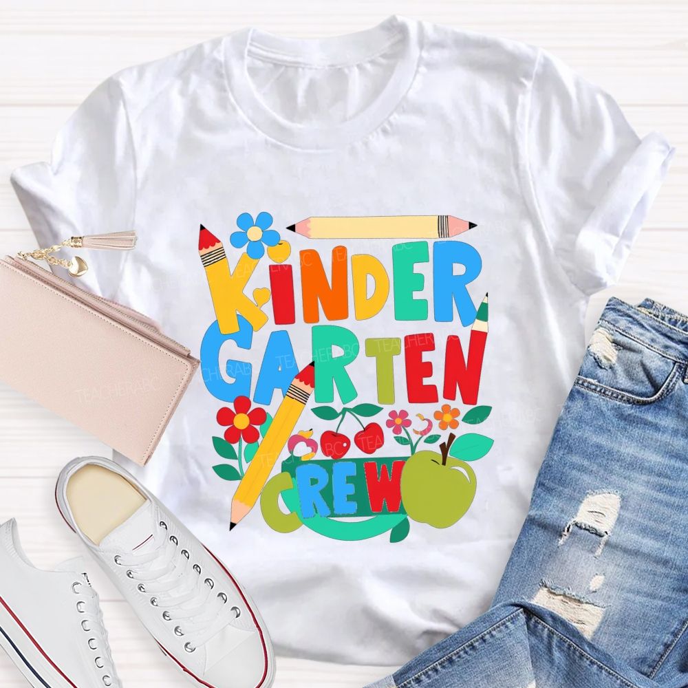 Personalized Grade Kindergarten Crew Colorful Pencil Fruit Flower Teacher T-shirt