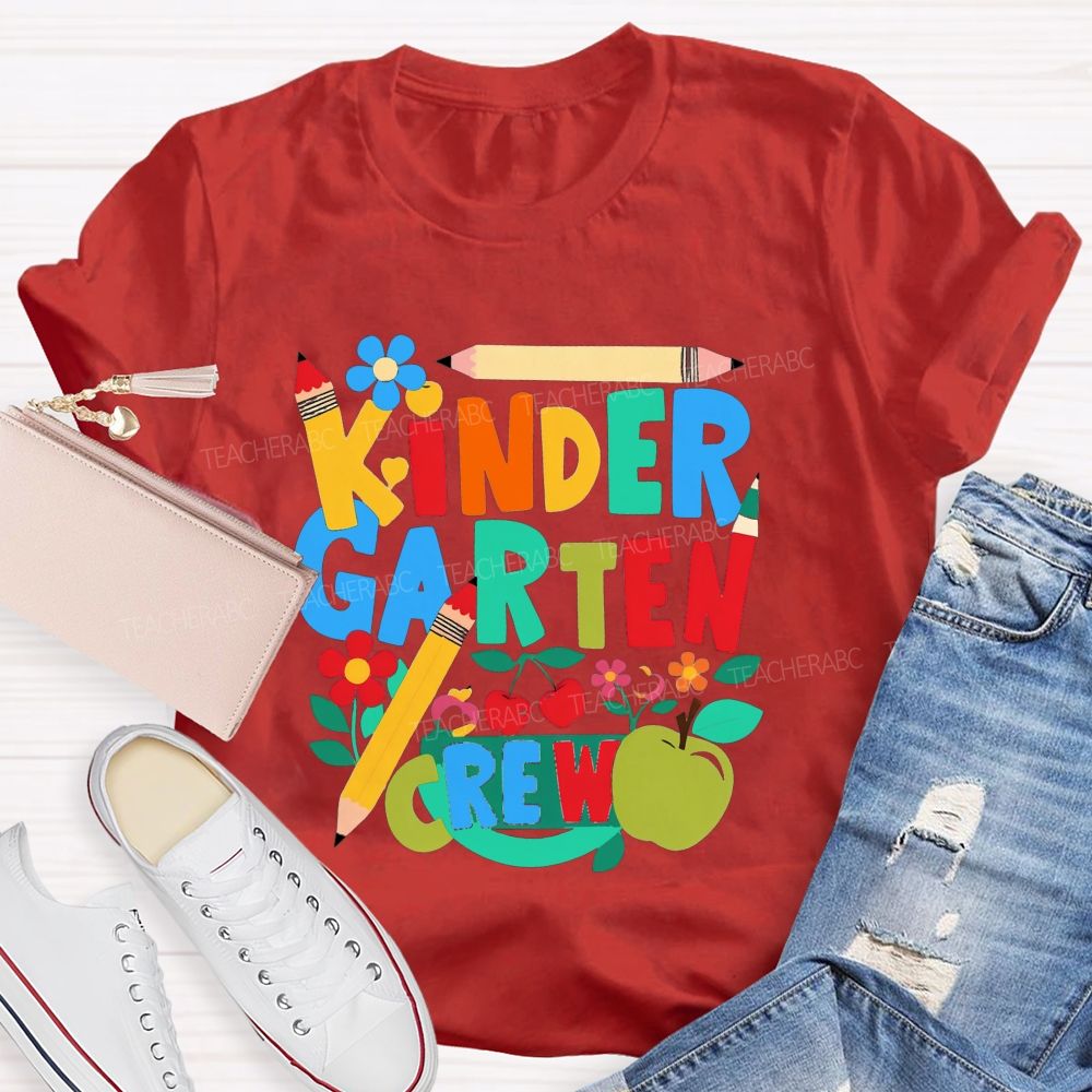 Personalized Grade Kindergarten Crew Colorful Pencil Fruit Flower Teacher T-shirt