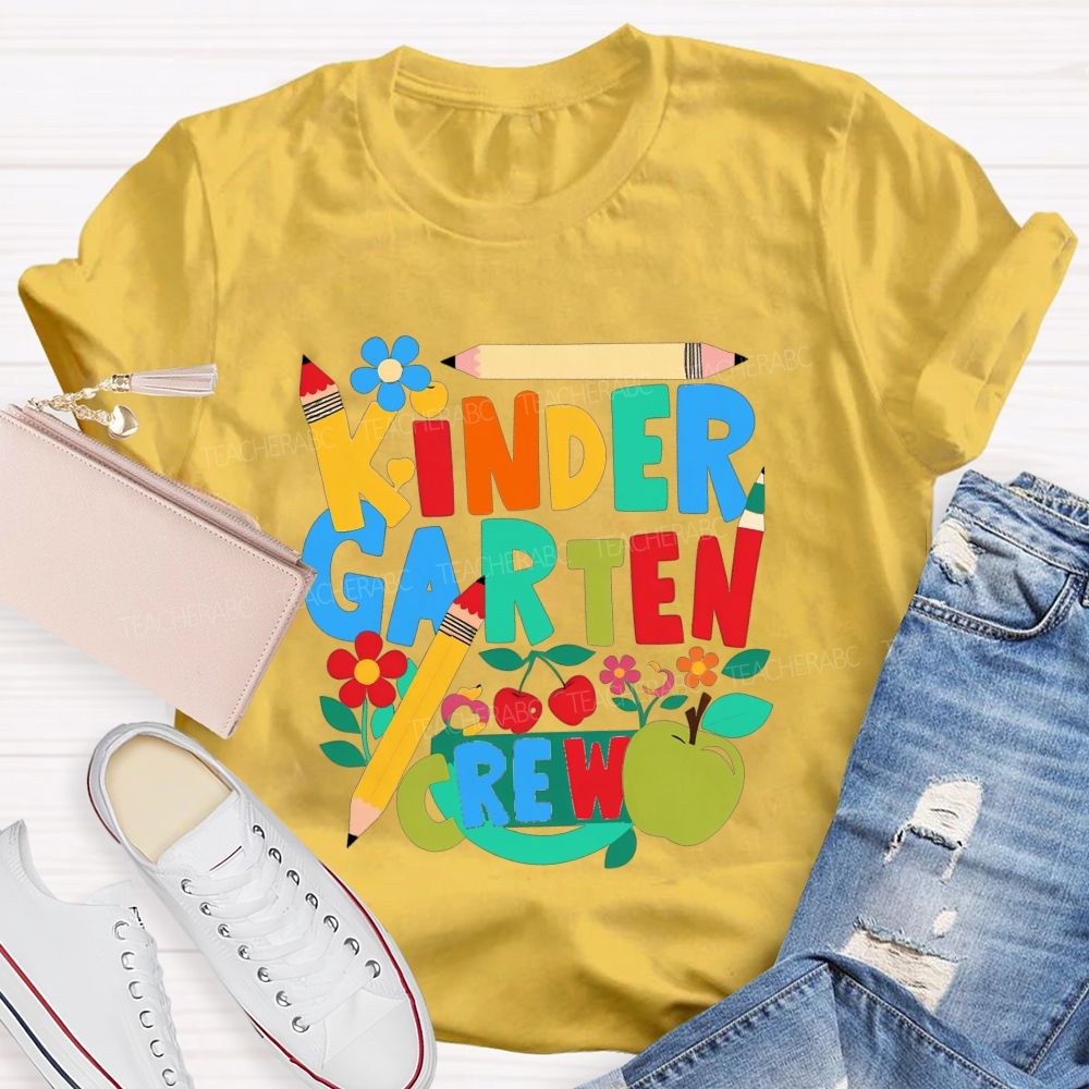 Personalized Grade Kindergarten Crew Colorful Pencil Fruit Flower Teacher T-shirt