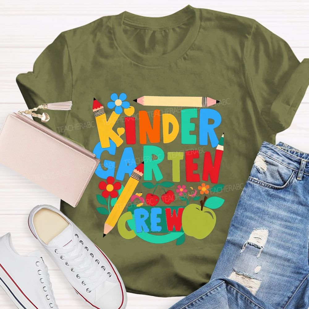 Personalized Grade Kindergarten Crew Colorful Pencil Fruit Flower Teacher T-shirt