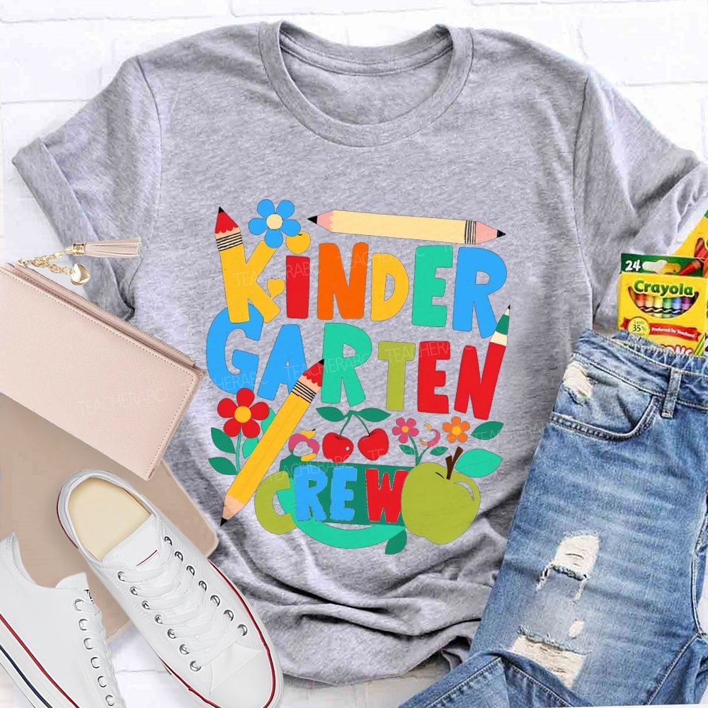 Personalized Grade Kindergarten Crew Colorful Pencil Fruit Flower Teacher T-shirt