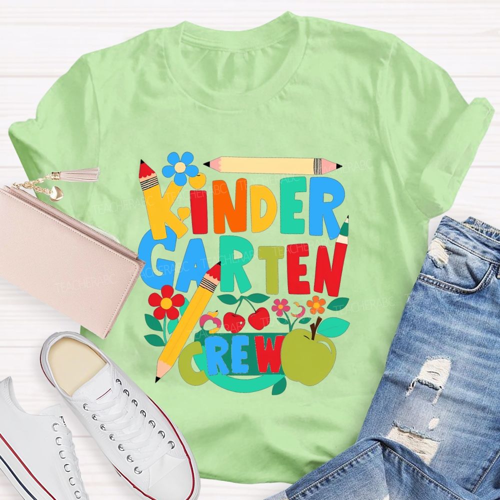Personalized Grade Kindergarten Crew Colorful Pencil Fruit Flower Teacher T-shirt