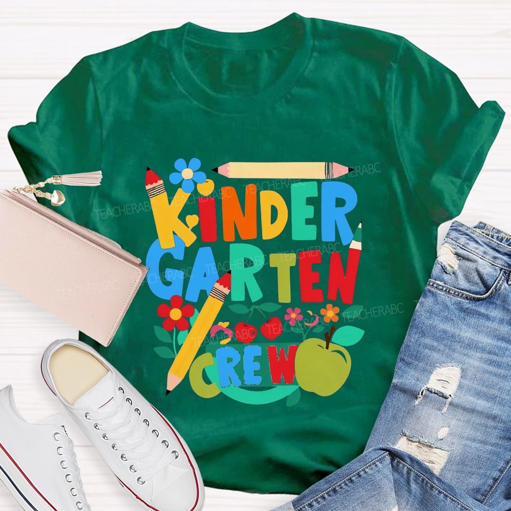Personalized Grade Kindergarten Crew Colorful Pencil Fruit Flower Teacher T-shirt
