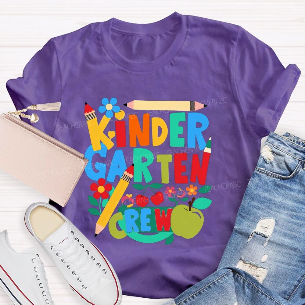 Personalized Grade Kindergarten Crew Colorful Pencil Fruit Flower Teacher T-shirt