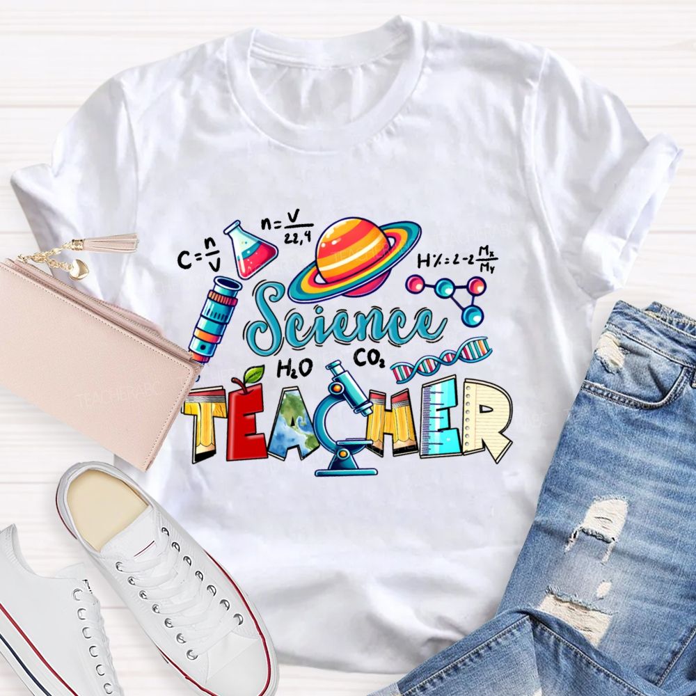 Science Teacher Pencil Letter Shape  Teacher T-shirt