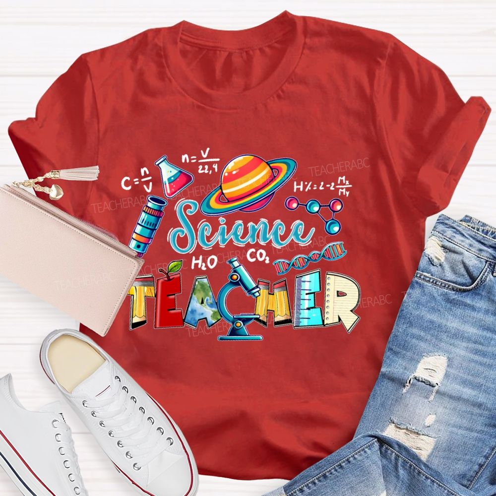 Science Teacher Pencil Letter Shape  Teacher T-shirt