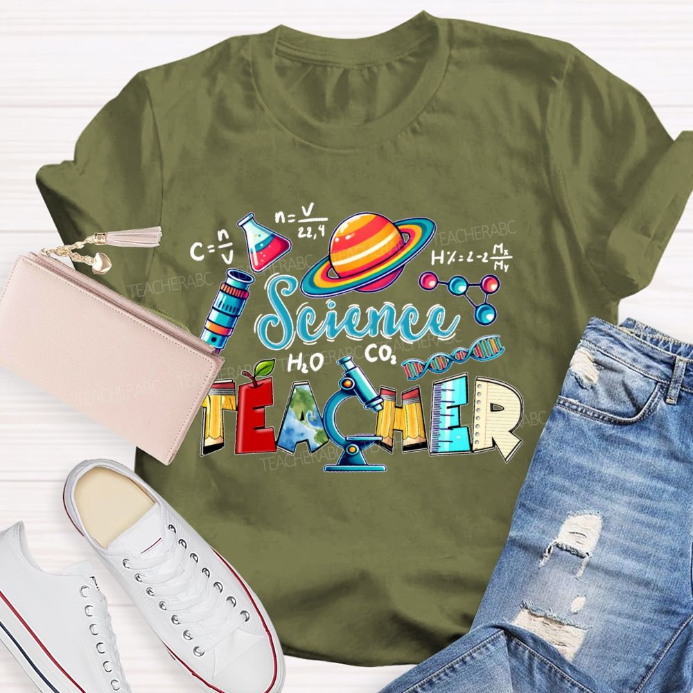 Science Teacher Pencil Letter Shape  Teacher T-shirt