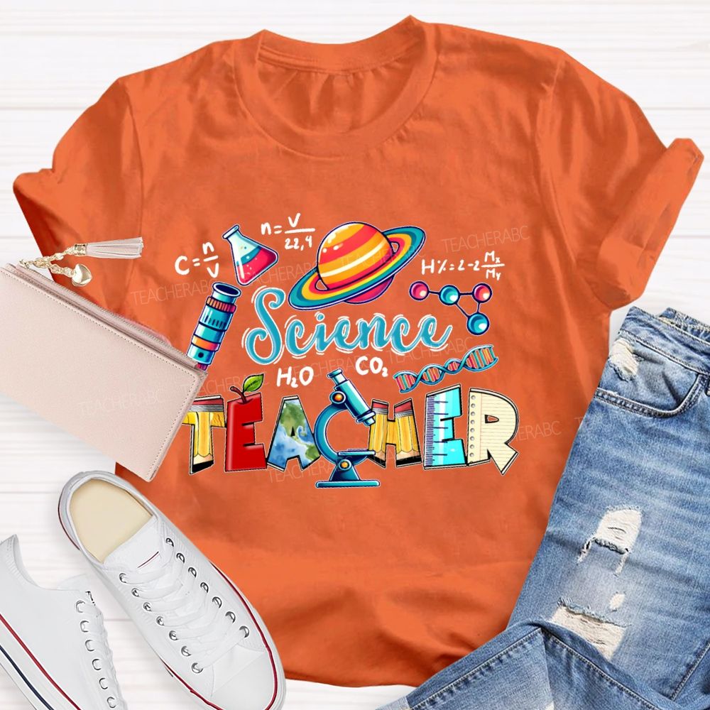 Science Teacher Pencil Letter Shape  Teacher T-shirt