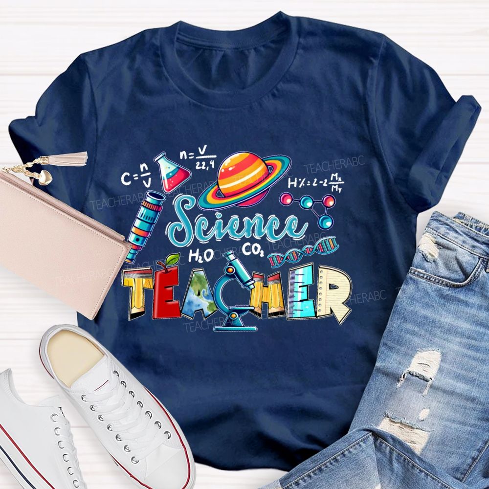 Science Teacher Pencil Letter Shape  Teacher T-shirt