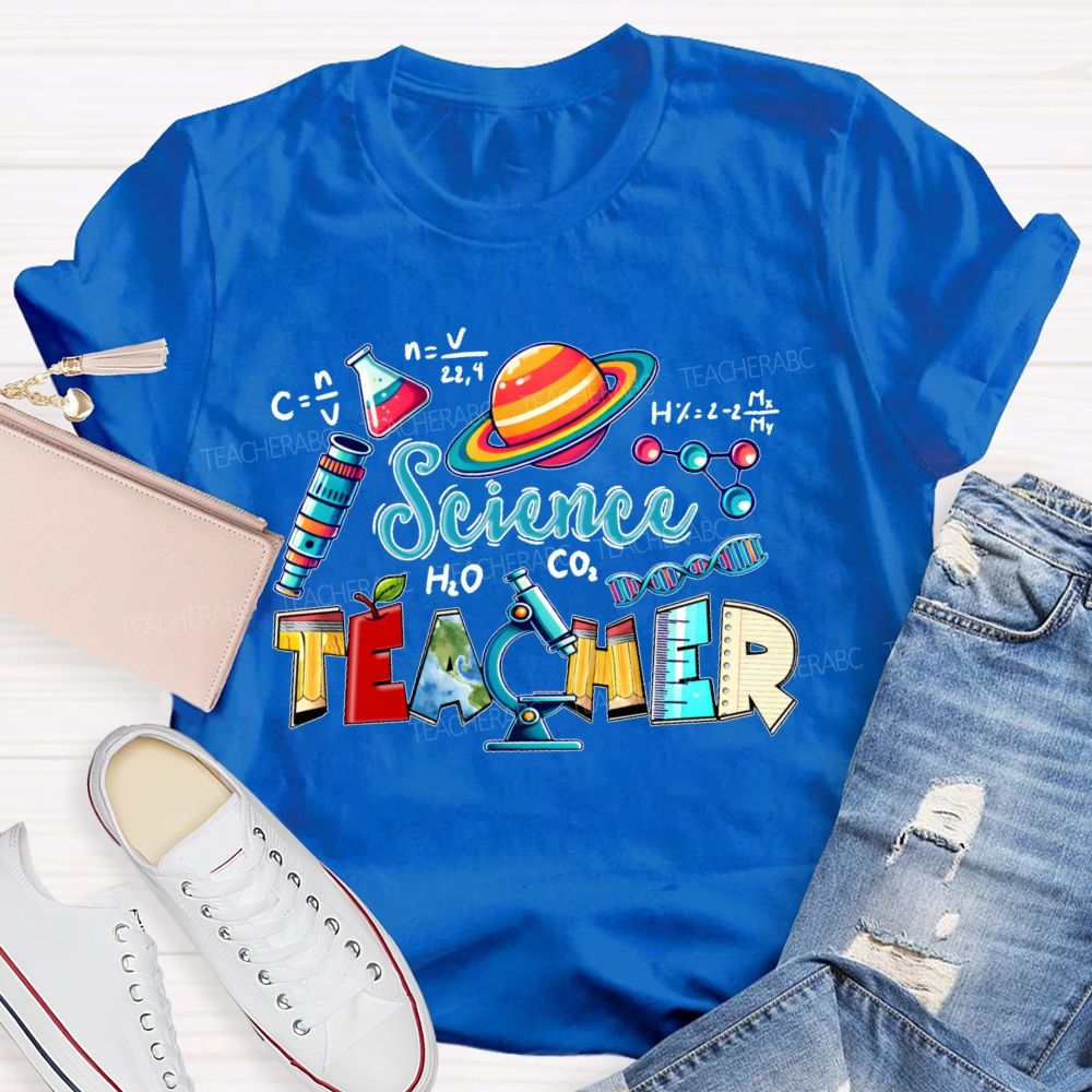Science Teacher Pencil Letter Shape  Teacher T-shirt