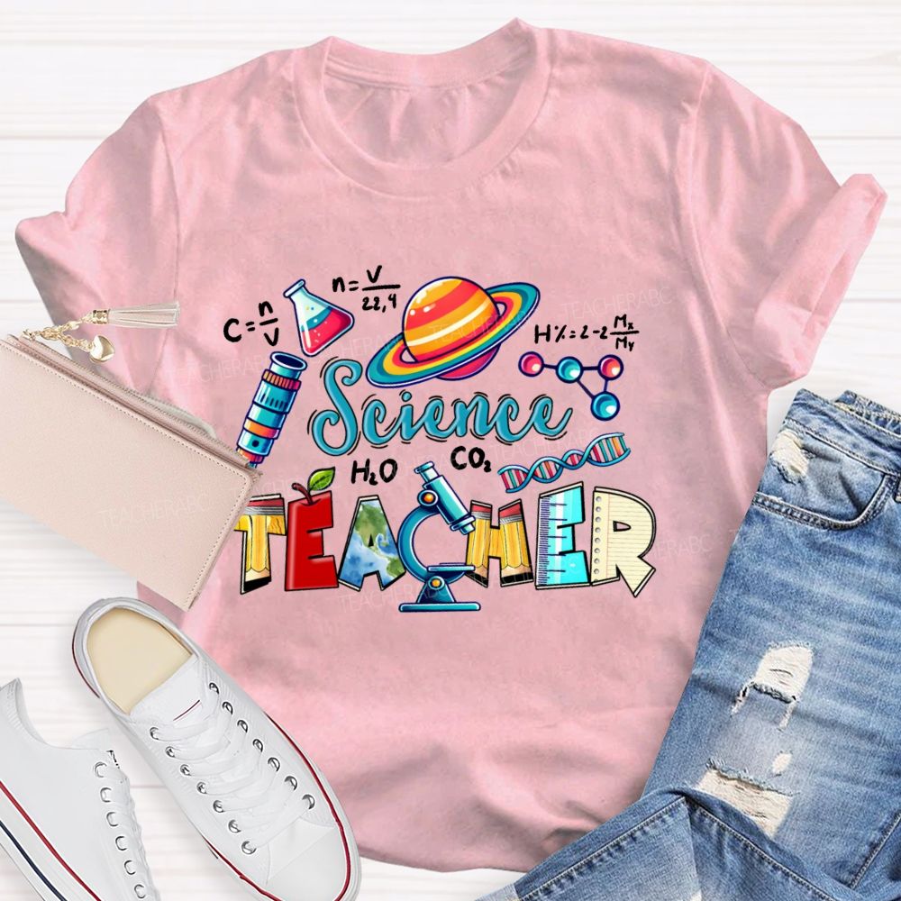 Science Teacher Pencil Letter Shape  Teacher T-shirt