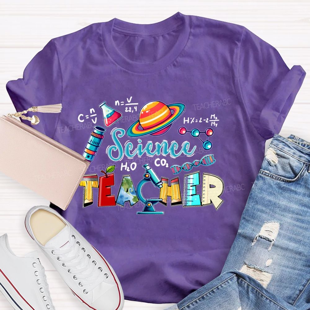 Science Teacher Pencil Letter Shape  Teacher T-shirt