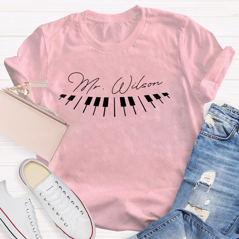 Personalized Name  Piano Keys Graphics  Teacher T-shirt