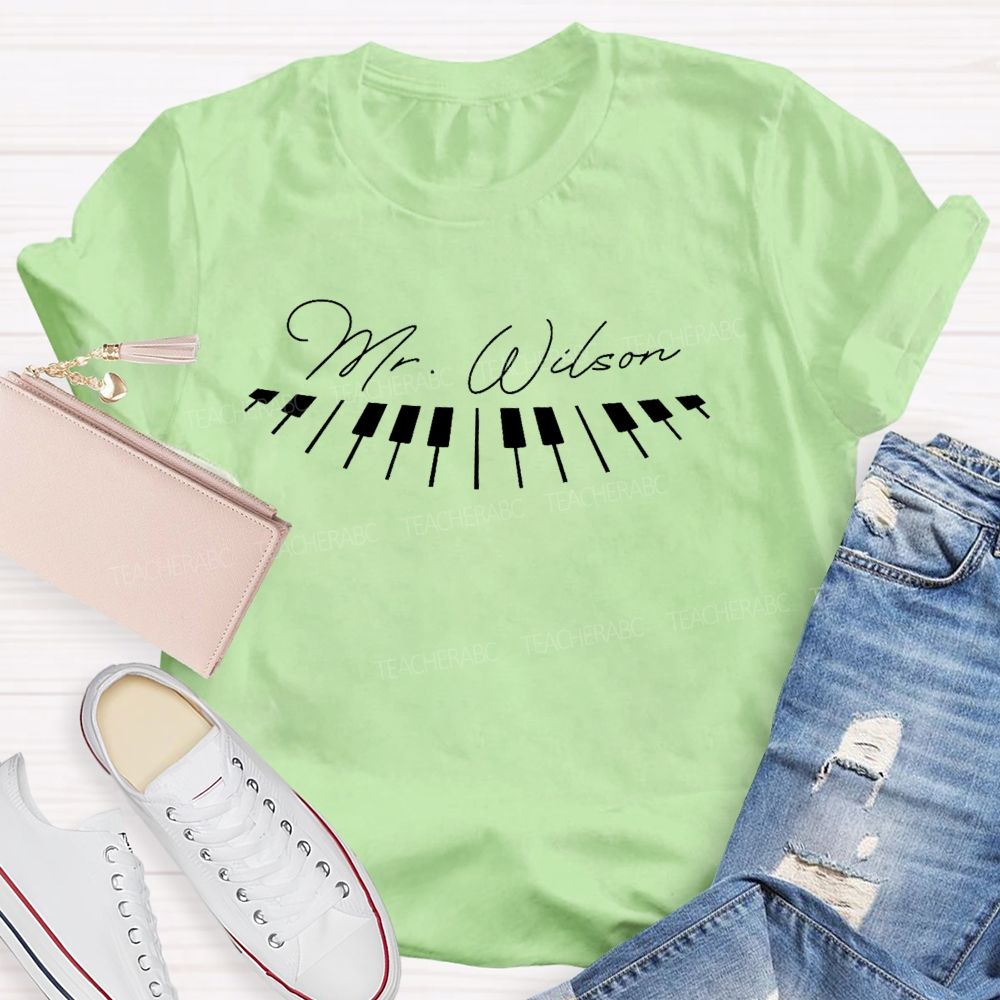 Personalized Name  Piano Keys Graphics  Teacher T-shirt