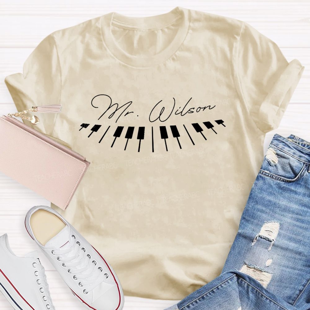 Personalized Name  Piano Keys Graphics  Teacher T-shirt