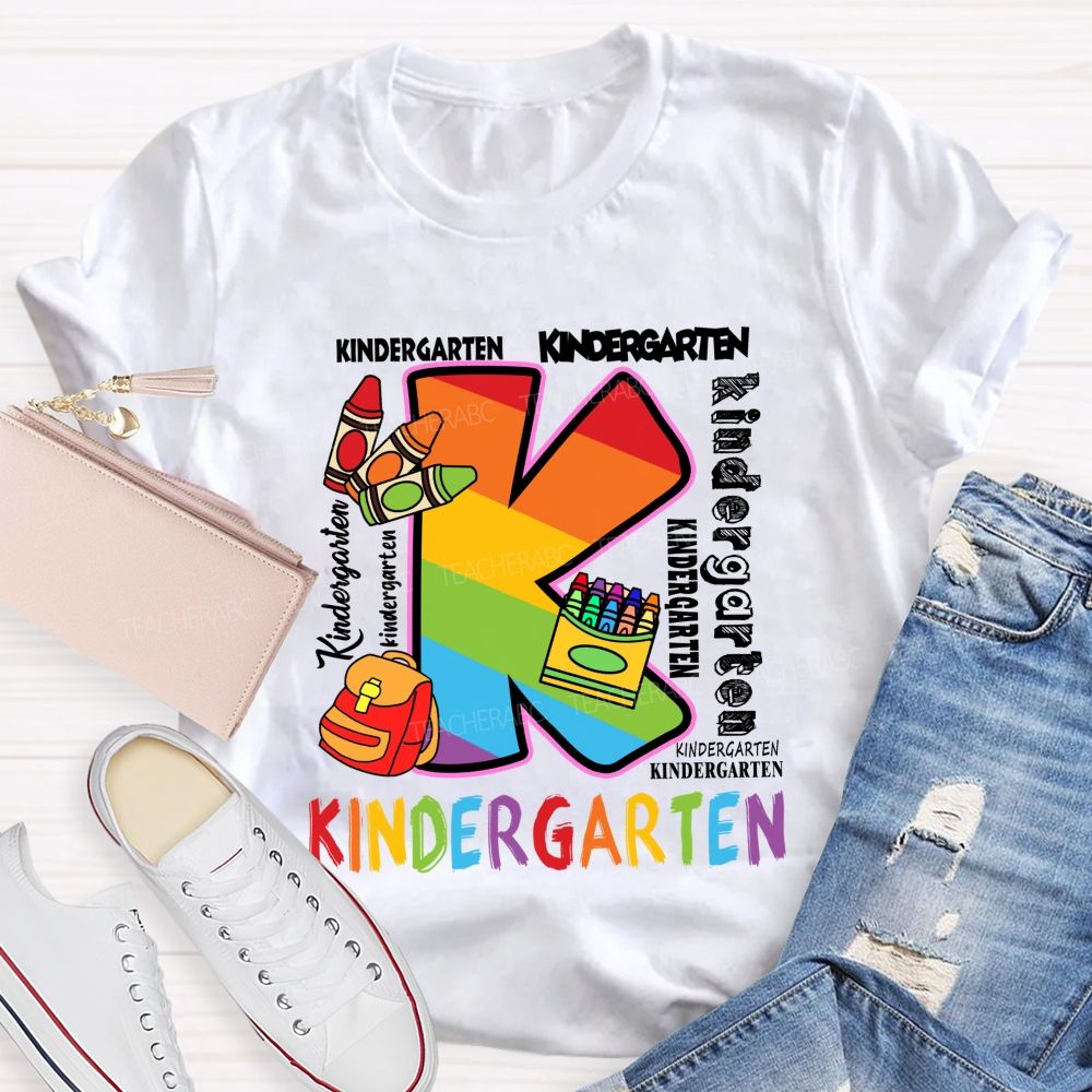 Personalized Grade Rainbow Letter Print Teacher T-Shirt