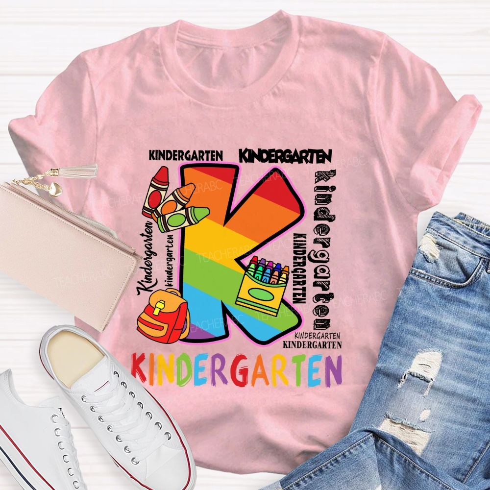 Personalized Grade Rainbow Letter Print Teacher T-Shirt