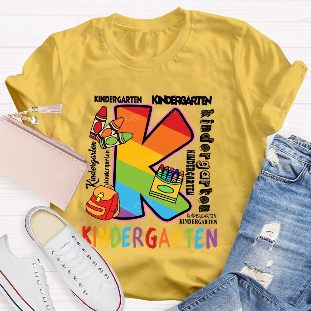 Personalized Grade Rainbow Letter Print Teacher T-Shirt