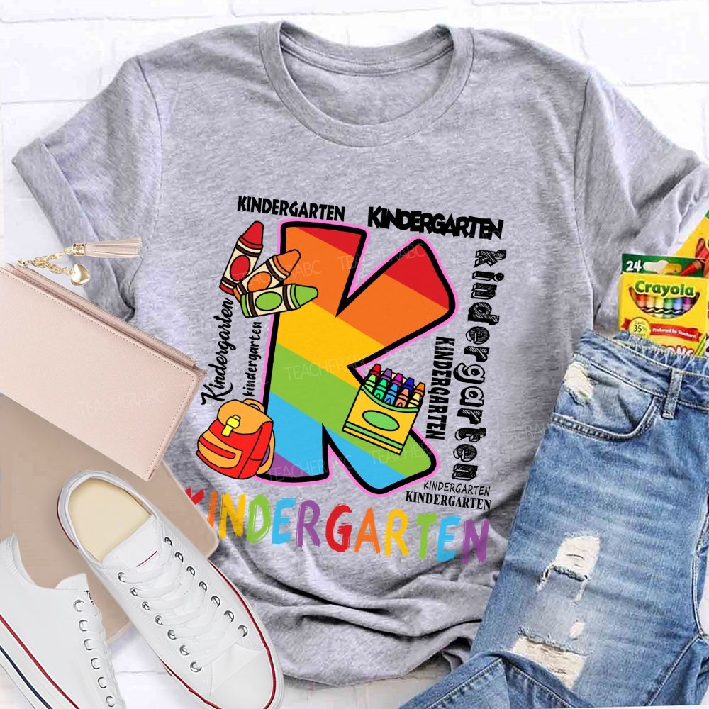 Personalized Grade Rainbow Letter Print Teacher T-Shirt