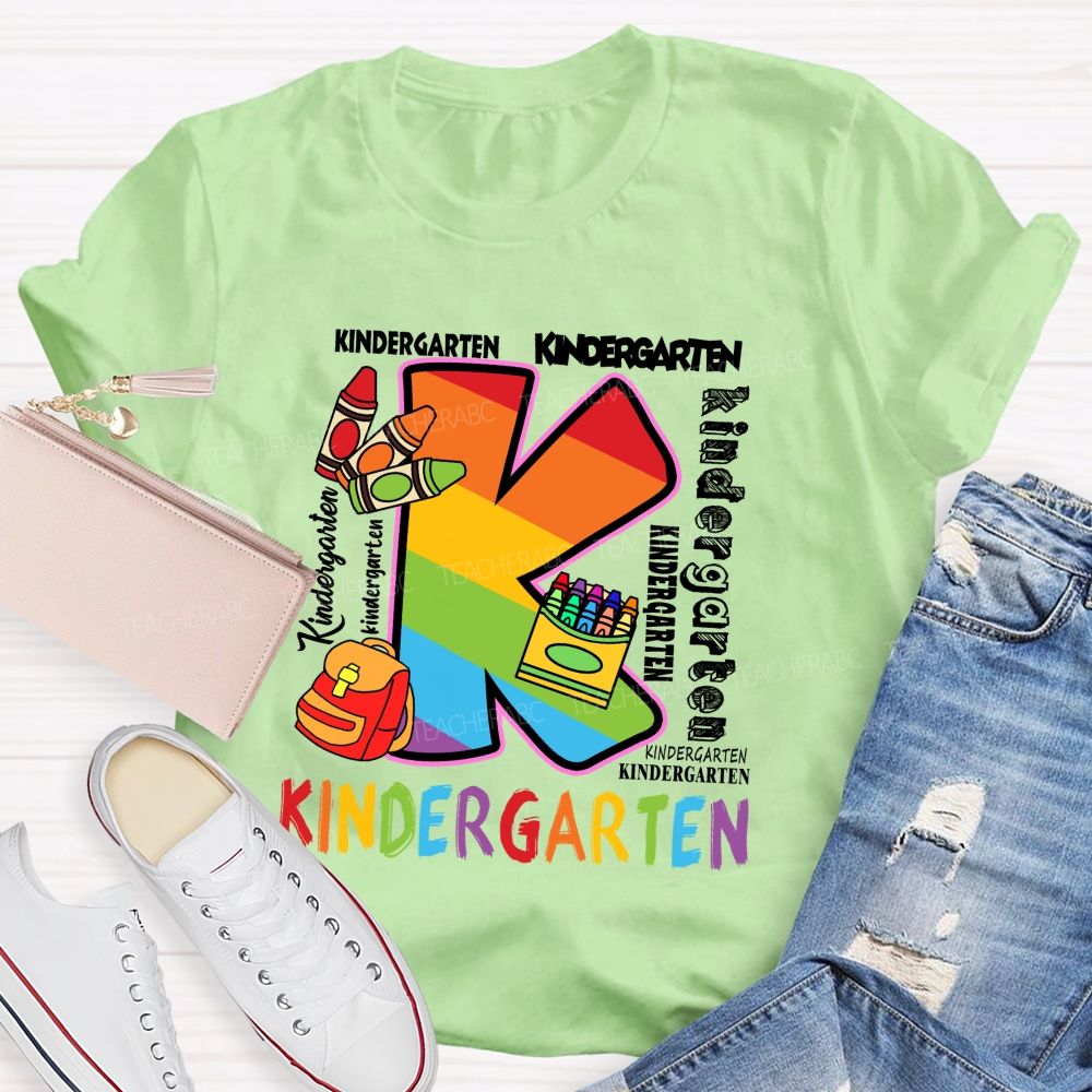 Personalized Grade Rainbow Letter Print Teacher T-Shirt