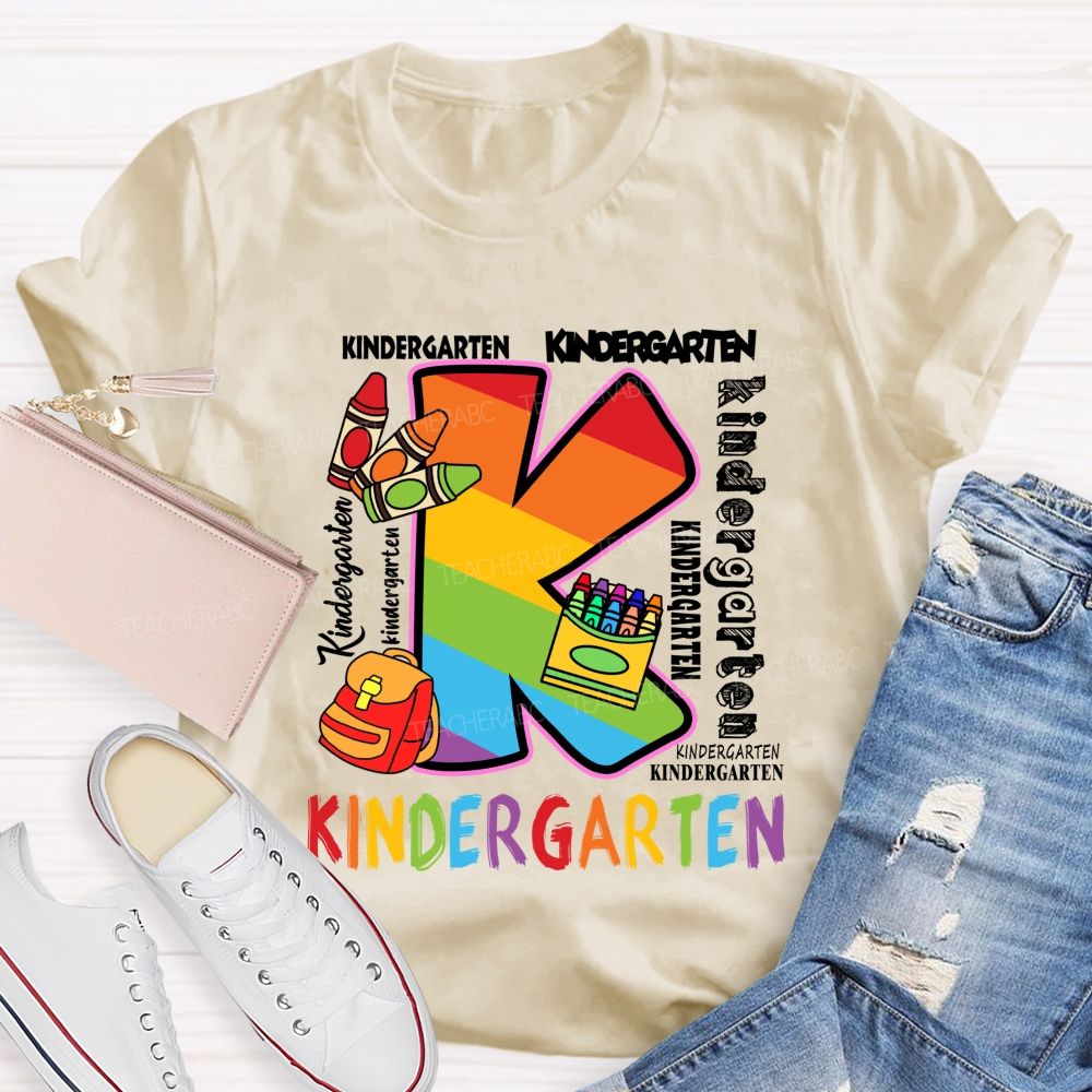 Personalized Grade Rainbow Letter Print Teacher T-Shirt