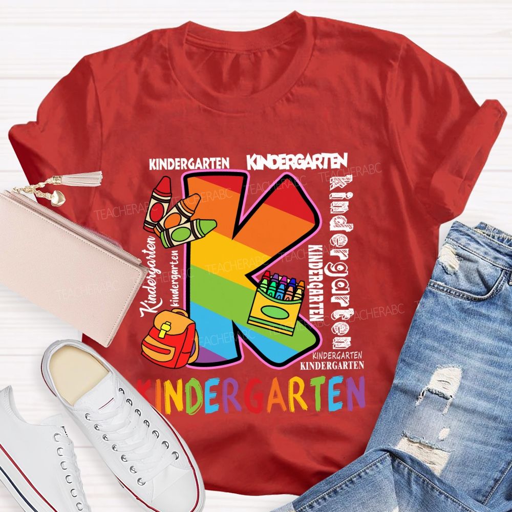 Personalized Grade Rainbow Letter Print Teacher T-Shirt