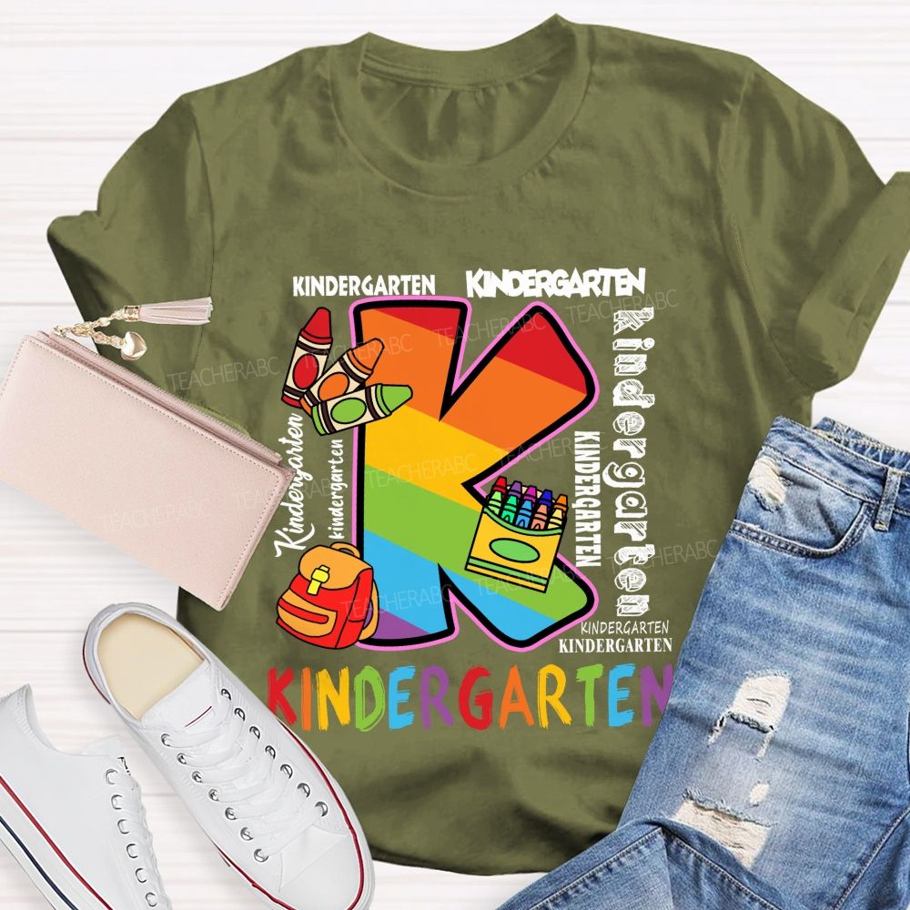 Personalized Grade Rainbow Letter Print Teacher T-Shirt