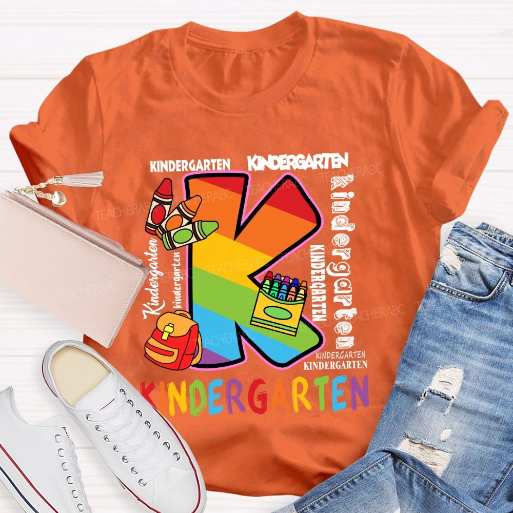 Personalized Grade Rainbow Letter Print Teacher T-Shirt