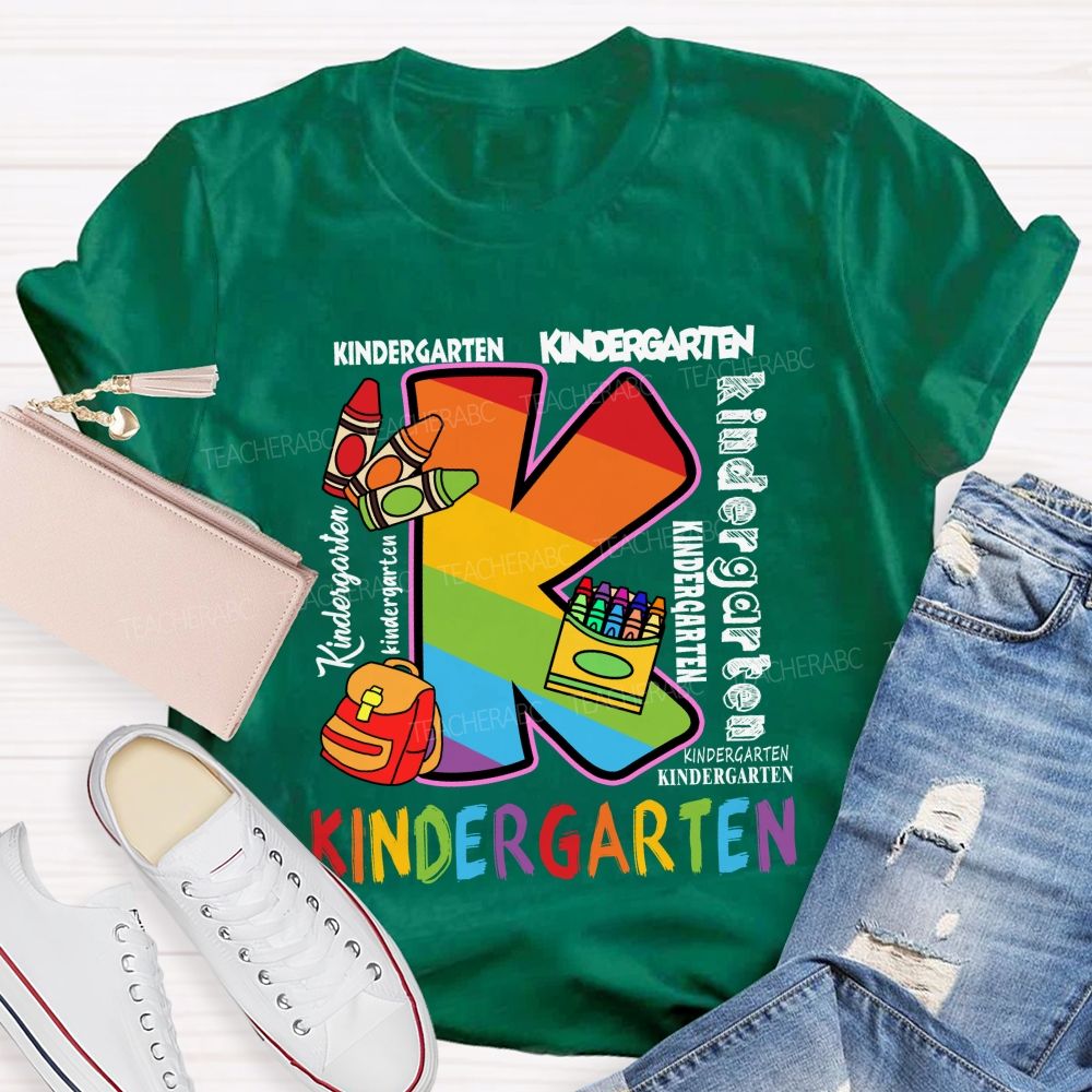 Personalized Grade Rainbow Letter Print Teacher T-Shirt