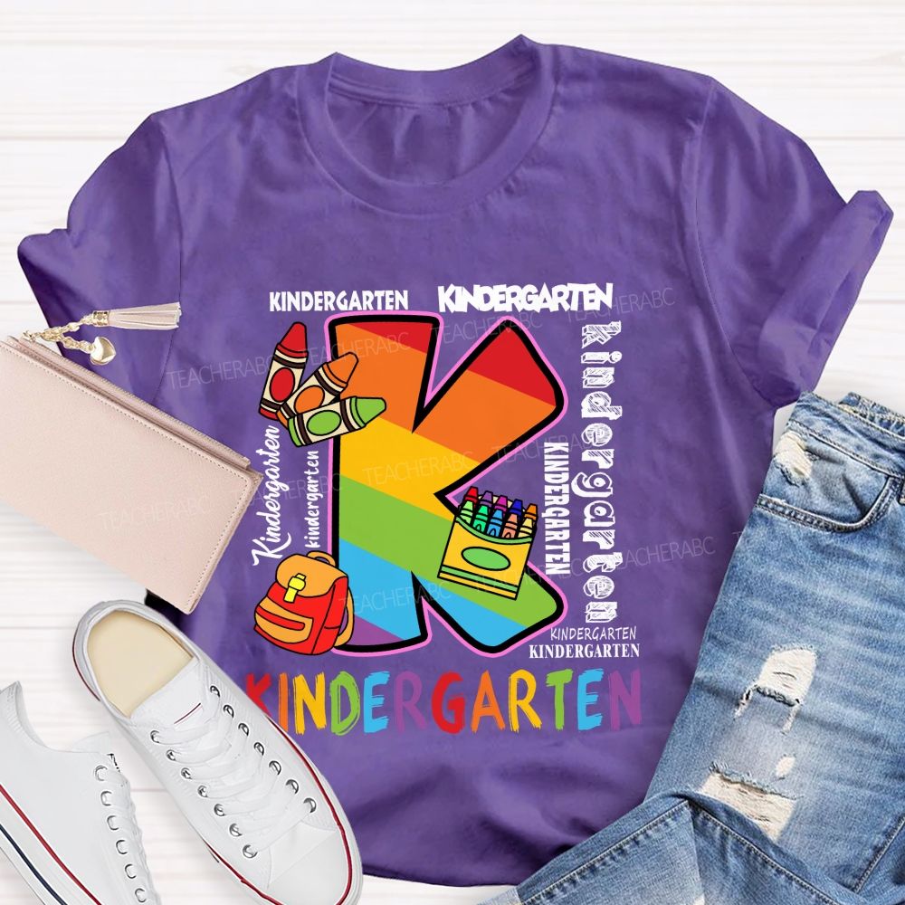 Personalized Grade Rainbow Letter Print Teacher T-Shirt